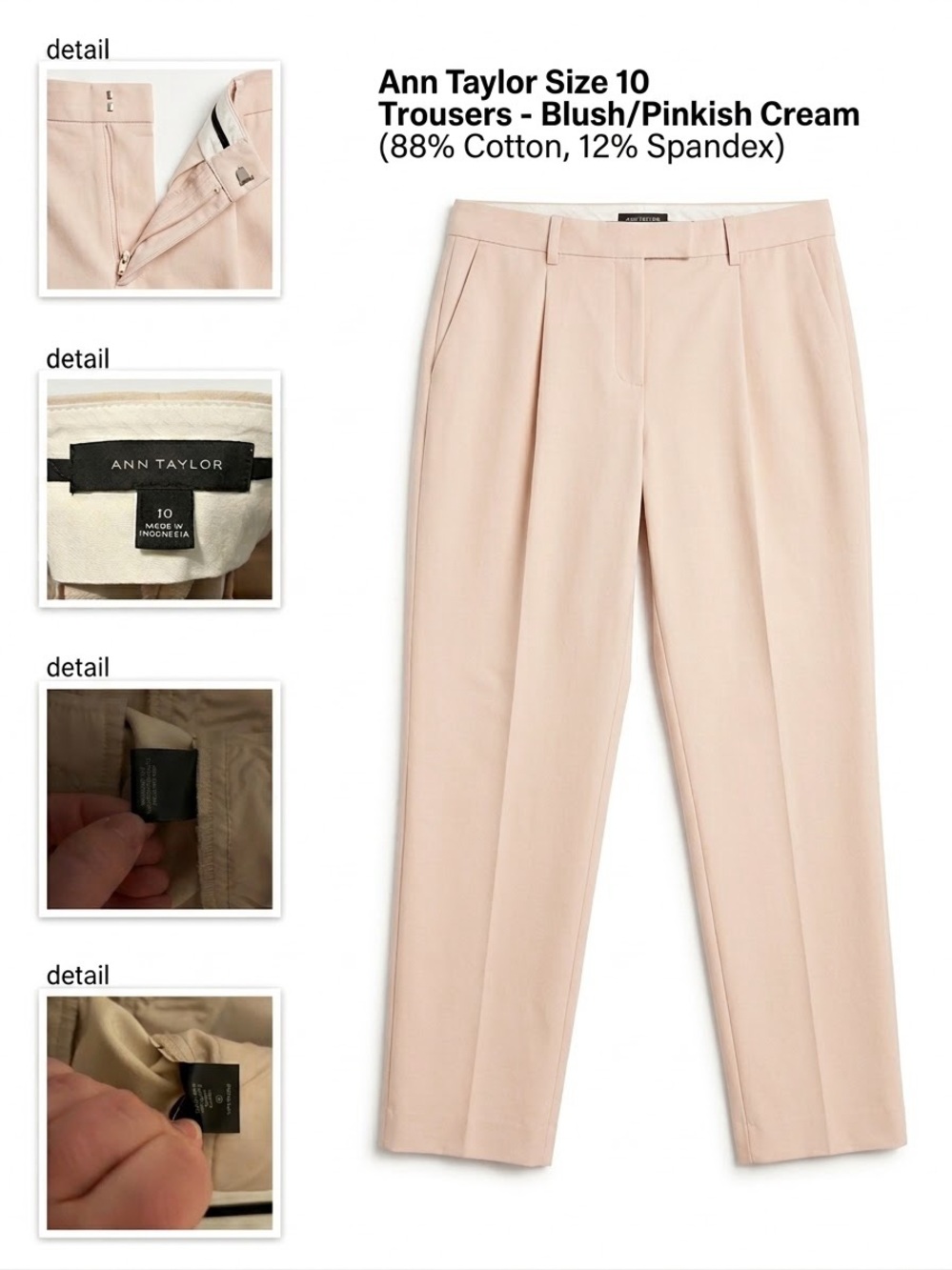 ✨ Ann Taylor Single Pleated Slim Career Trousers Pinkish Cream Sz 10 ✨